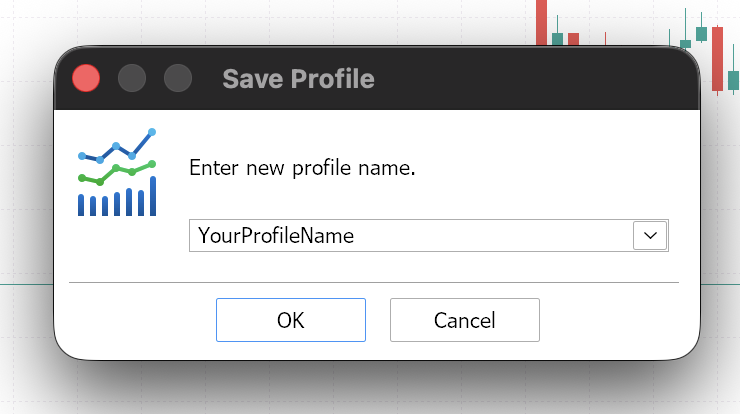 MT5 Save Profile dialog with FroggyTrader as the profile name